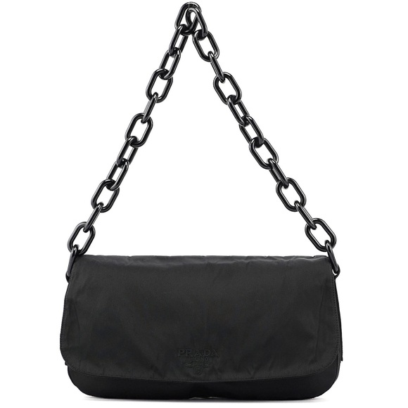 PRADA Tessuto Shoulder Bag in Black Nylon Acrylic Chain Link Authentic - Picture 1 of 6